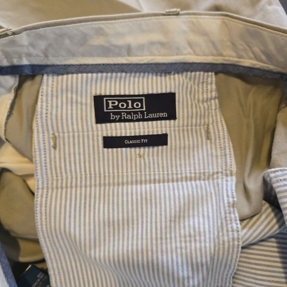 NWT Polo Ralph Lauren Pants Mens 38x29 Beige Pleated Classic Fit 100% Cotton - Picture 6 of 8